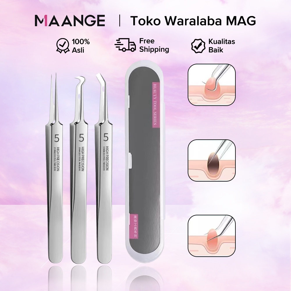 MAANGE Set 3 Alat Penghilang Komedo Jerawat Perak untuk Wajah Bersih 1573