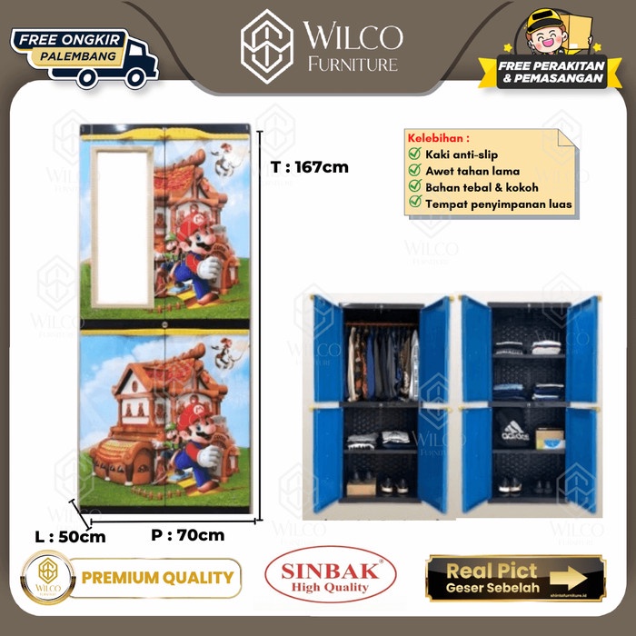 Lemari Pakaian Anak Plastik Sinbak5 / Lemari Baju Anak Karakter Kaca