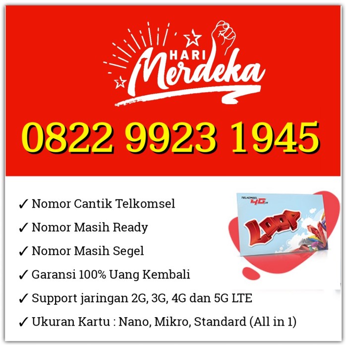 Kartu Perdana Nomor Cantik Telkomsel Simpati 0822 9923 1945