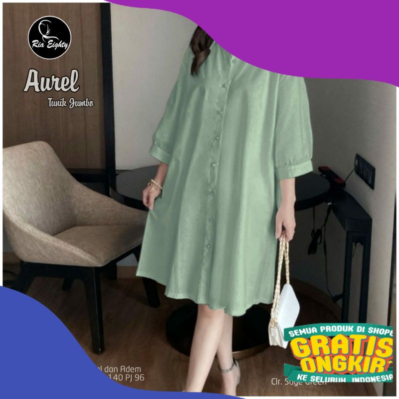 Hijau sage green Avrel Kemeja Oversize / Baju Berkerah Jumbo M-XXXXL blouse katun bi Riaeighty/ Mewa