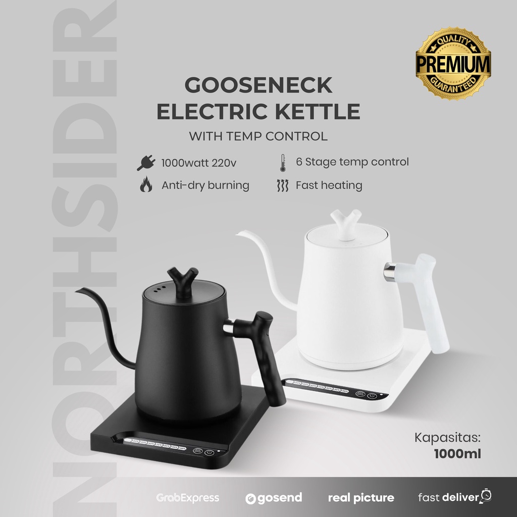 Teko Kopi Leher Angsa Elektrik Gooseneck Kettle 1000ml Atur Suhu HR-462