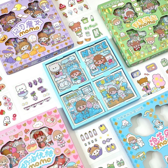

Sticker MOMO Rainbow Kartun Mix Warna Original Isi 100 pcs - STIKER RAINBOW