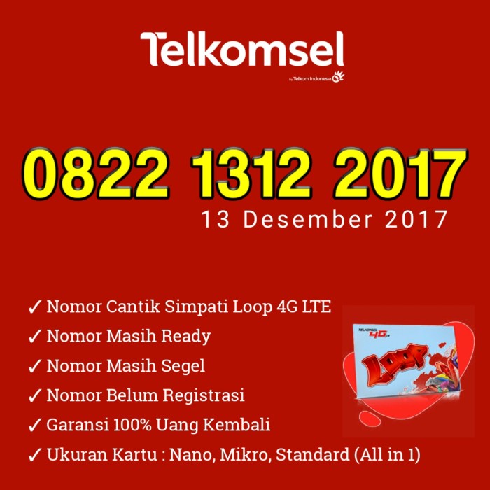 Nomor Cantik Telkomsel Simpati Loop 4G LTE 0822 1312 2017