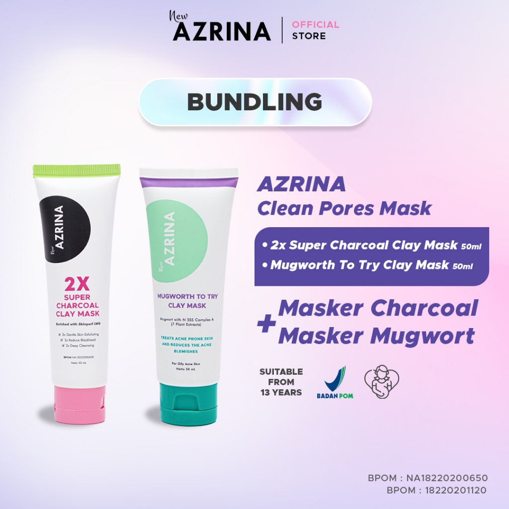 Clean Pores Mask Azrina - Paket Skincare (2x Super Charcoal + Mugworth Mask) - Clay Mask Wanita Pria