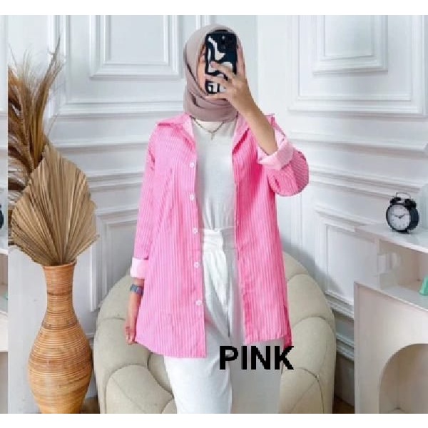 QR - RFS Atasan Kemeja Wanita Oversize Garis / SALURIA Oversize Shirt / Hem  Stripe