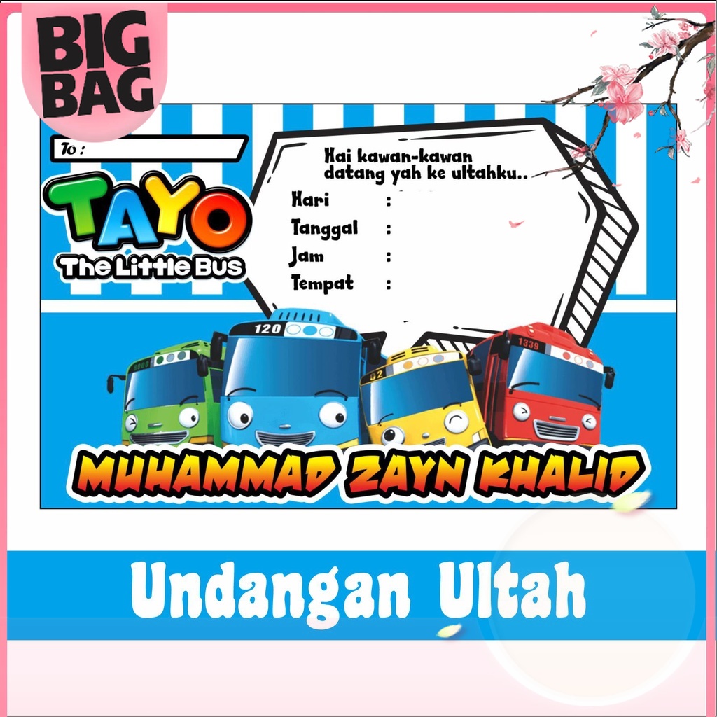 Undangan ulang tahun / ultah custom tayo little bus Unik Murah Custom