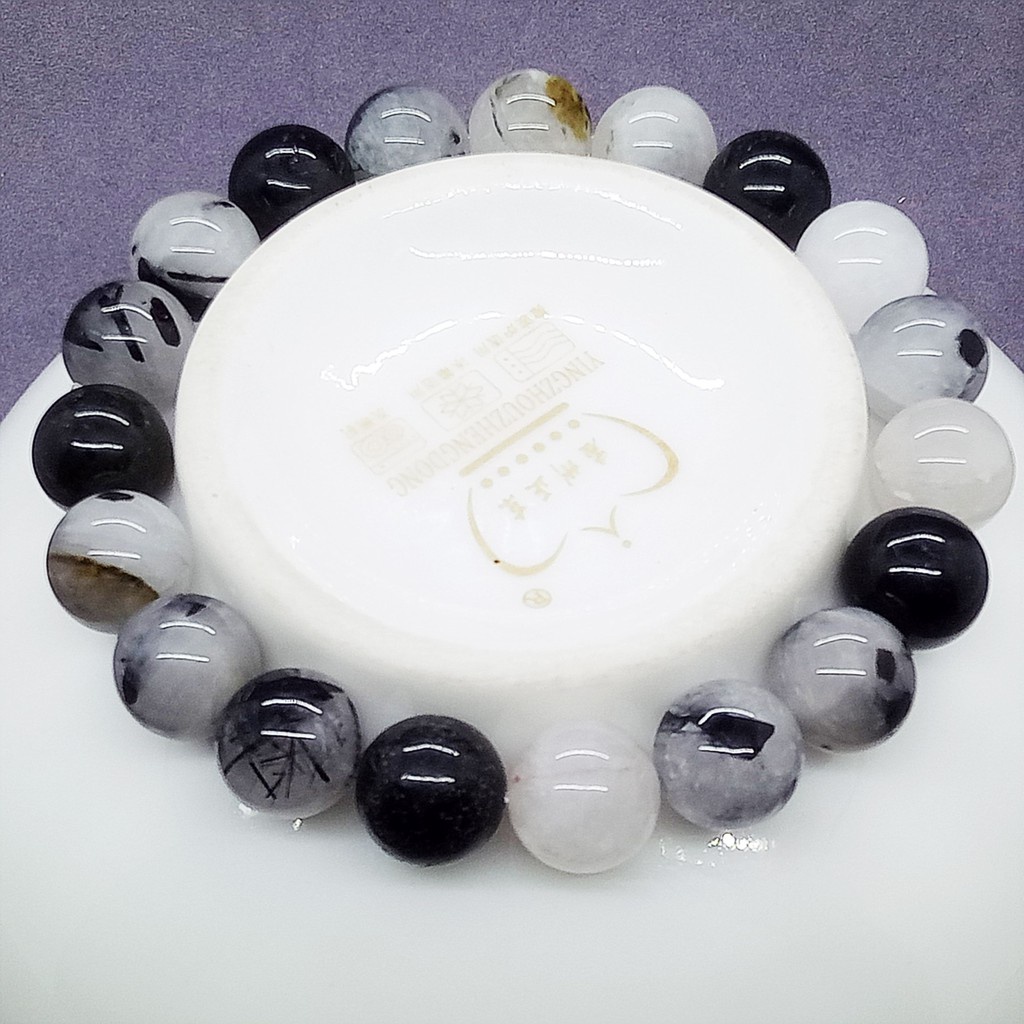 Gelang Manik-manik Kristal Kuarsa Rambut Hitam Batu Alam
