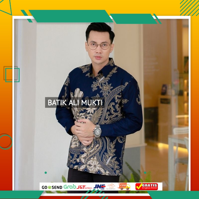 BAJU BATIK KEREN KEKINIAN TERMURAH /SELING NAVY Kemeja Batik Pria Lengan Panjang Modern Premium Jumb