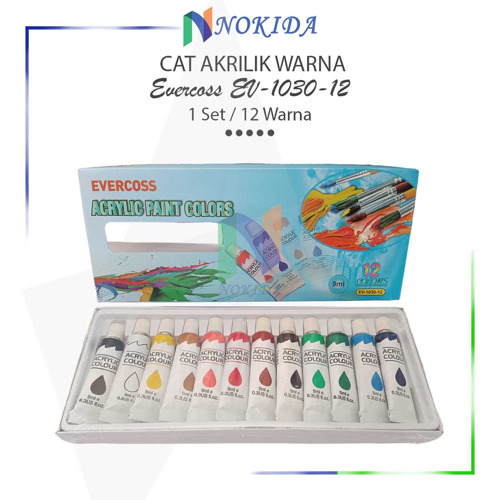 

Nokida Cat Acrylic 12 Warna Evercoss [EV-1030-12] / Akrilik Cat Kuas Warna 9ml / Acrylic Paint Colors / Peralatan Melukis Gambar