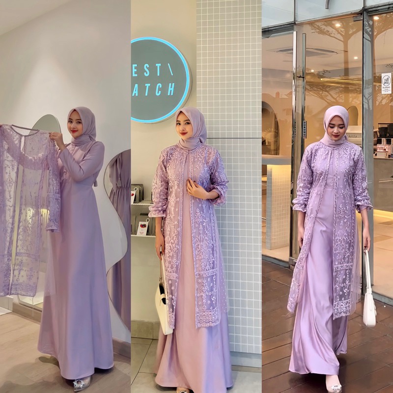 RADIFAA DRESS SET OUTER BAHAN SILK DAN BRUKAT TILE BAJU KONDANGAN PESTA BRIDESMAID WANITA BUSUI FRIE