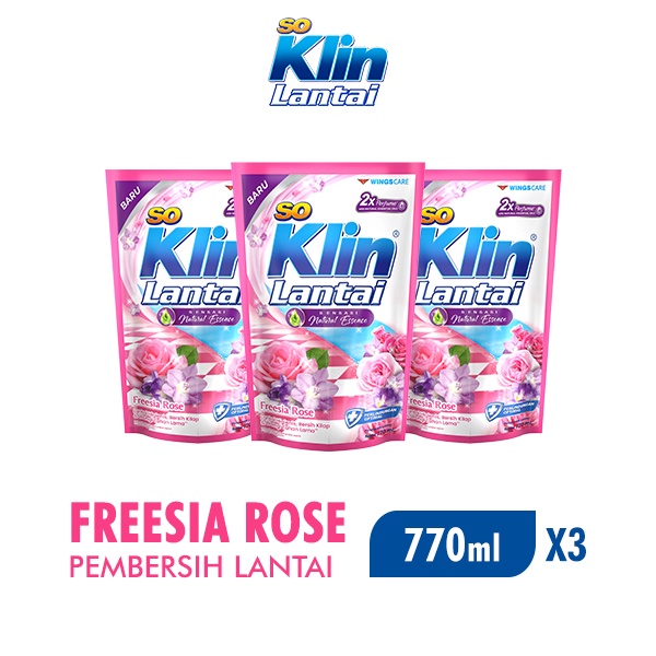 Soklin Pembersih Lantai Merah Freesia Rose Pouch 770 ml x3