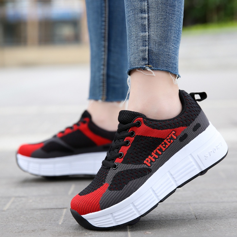 Sepatu Roda Heelys LED Heelys Anak Anak Gas Otomatis Satu Roda Ganda Roda Berjalan Dewasa Sepatu Ska