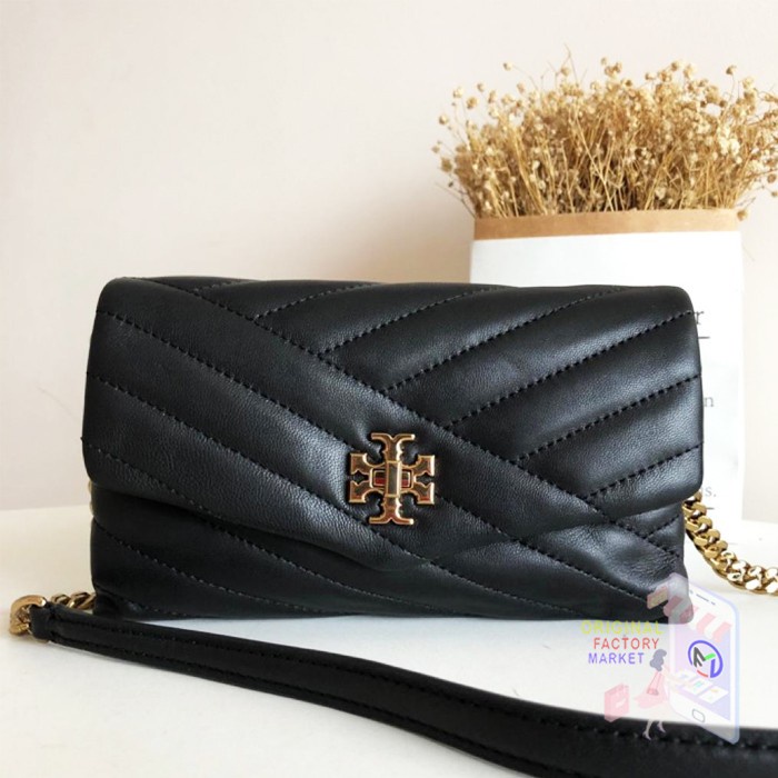 TAS TB KIRA Chevron Leather Chain Wallet Black 64068 Lls