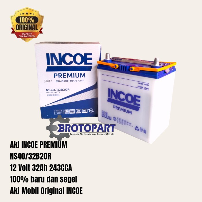 Aki Mobil INCOE Premium NS40 32B20R Aki Basah 12v 32Ah Original INCOE ASTRA