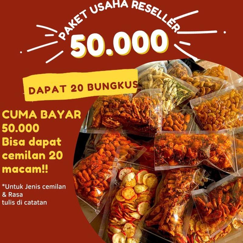 

(Request di pesan opsional)PAKET RESELLER 20pcs cemilan hanya 50.000!!! Isi 50gram per pouch