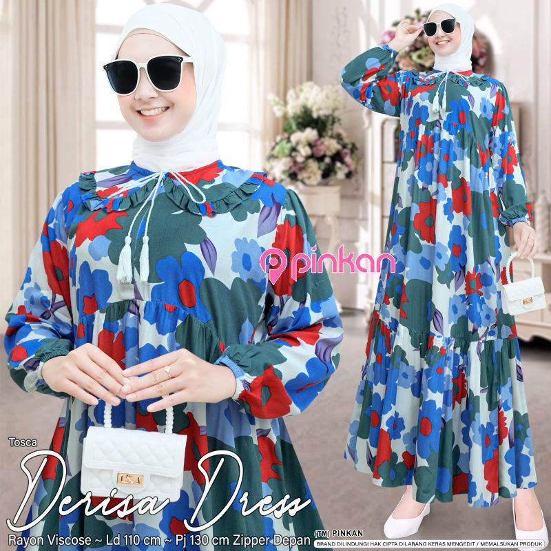 BAJU WANITA TERLARIS BEST SELLER VIRAL TERKINI Derisa dress by Pinkan / Ld 110 Pb 130 DRESS MAXI MID