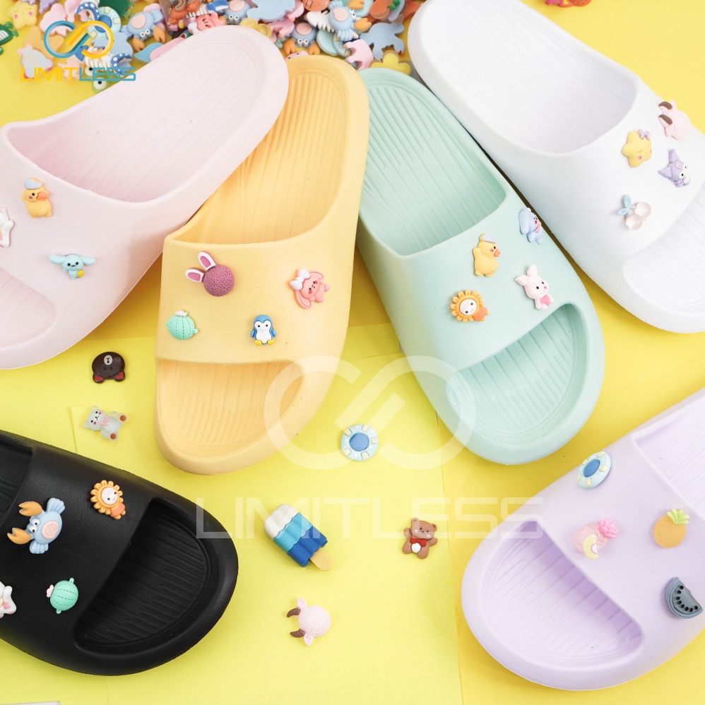 Sandal wanita Cewek Slip On Jelly Stiker 3D - Size 36-40