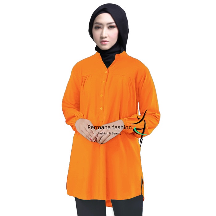 ✨LARIS✨-Baju Atasan Blouse Wanita Kemeja Lengan Panjang Orange Jumbo Dewasa - 3XL
