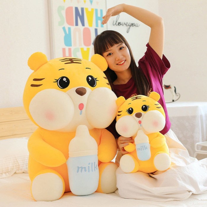 Boneka Kucing Harimau/Boneka Harimau/boneka Tiger pegang dot/lucu - Kuning
