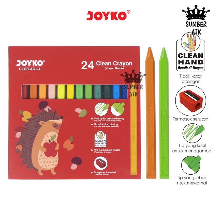 

[Terbaru] Krayon Bersih Clean Crayon Joyko 12 warna dan 24 Warna - 24 WARNA
