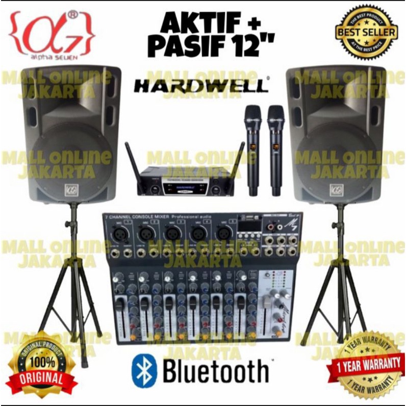 Paket Speaker Aktif Pasif 12inch Alpha Seven Mic Wireless
