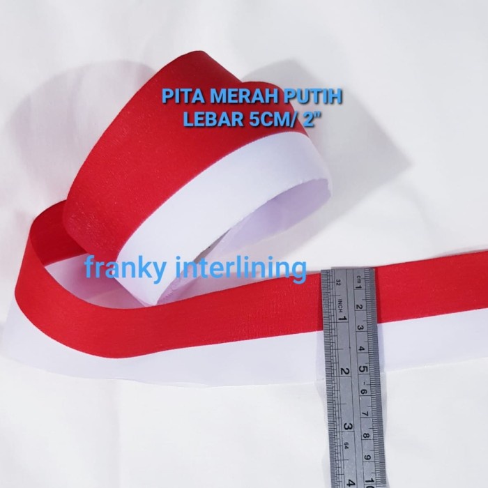 

Pita Merah Putih Bahan Satin Lebar 5cm/ 2" isi 18 meter ORI