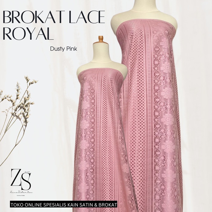 Bahan Kain Brokat Lace Vintage Royal Warna Dusty Pink