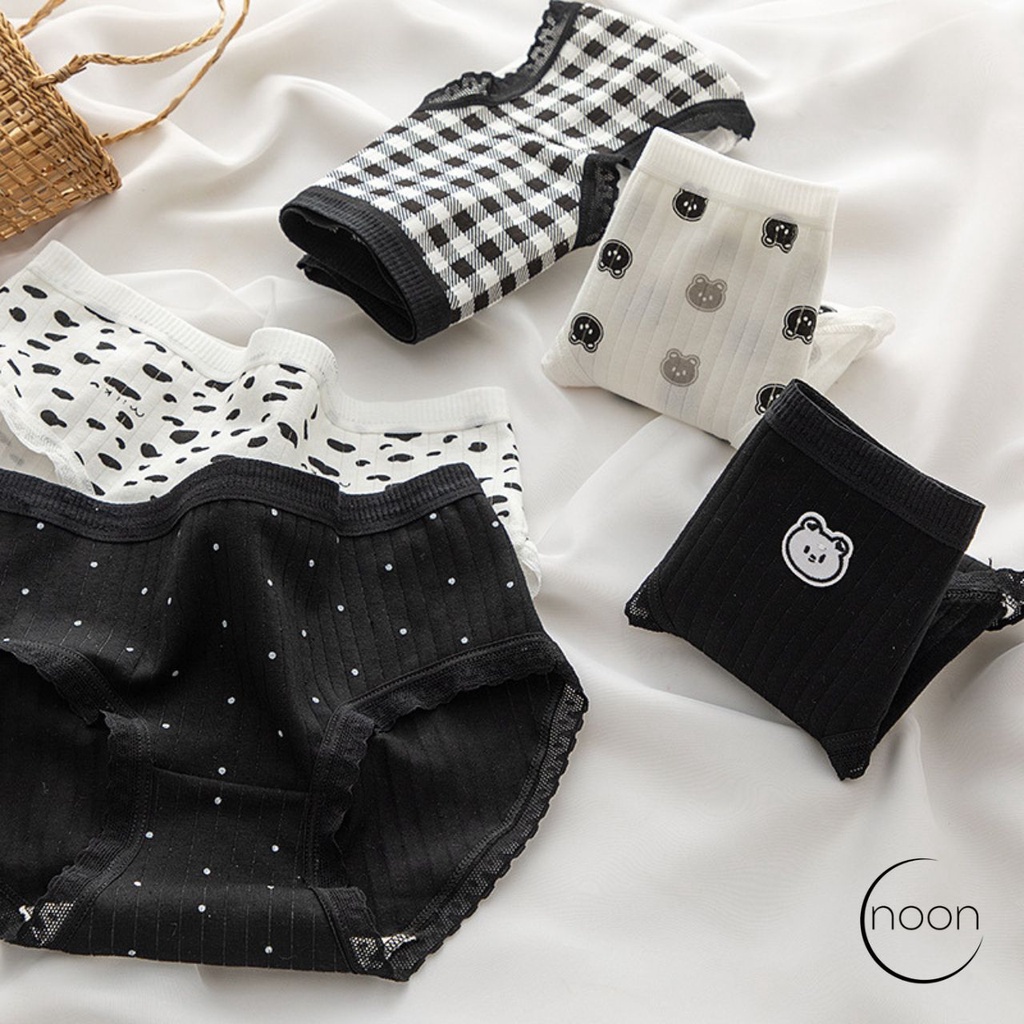NOON (malicious) Celana Dalam CD Wanita Korea Motif Lucu Imut Katun Undies Import Impor Renda Lace S