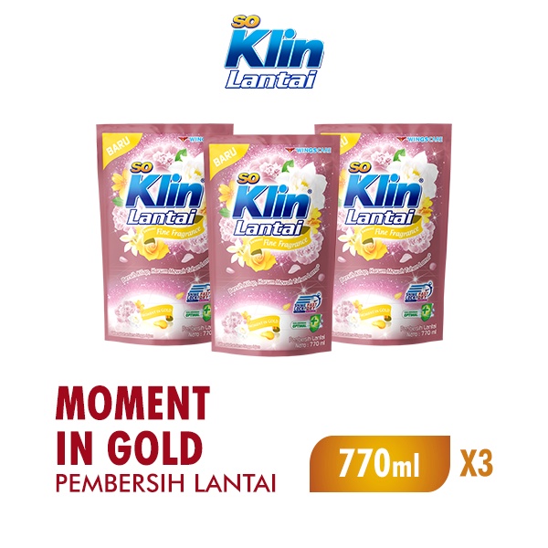 Soklin Pembersih Lantai Moment In Gold Pouch 770 ml x3