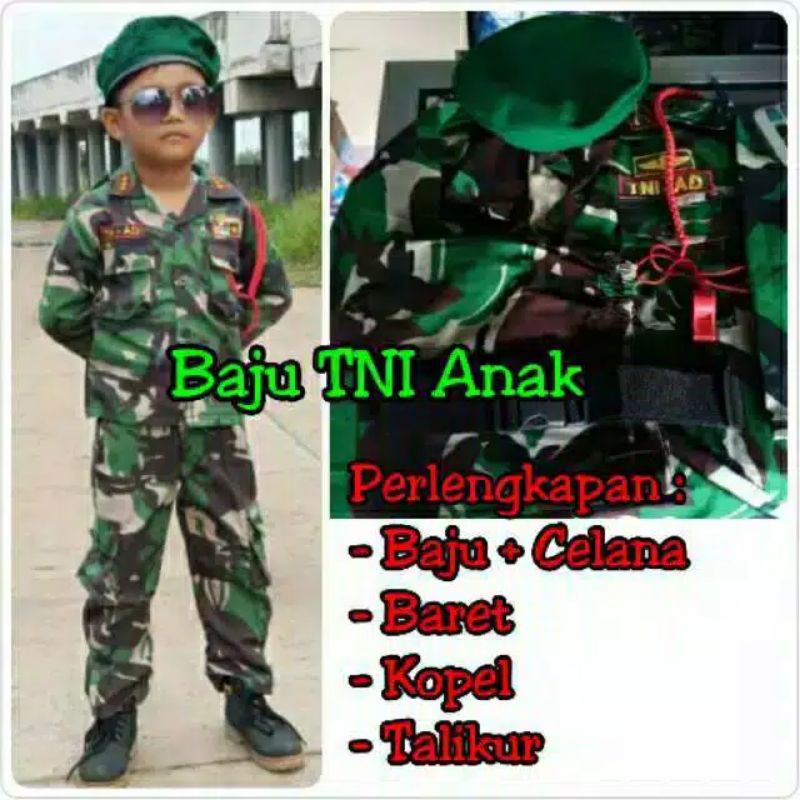 Baju Tentara Anak Laki Laki/Seragam Tni Anak Pocil/Kostum Profesi anak Tni AD