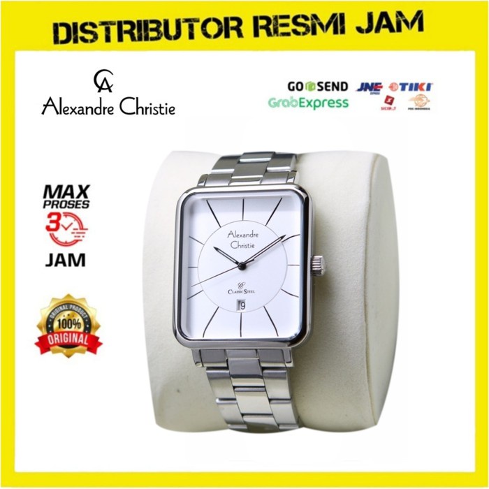 Jam Tangan Pria Alexandre Christie AC 8662 AC8662 Silver White Rantai