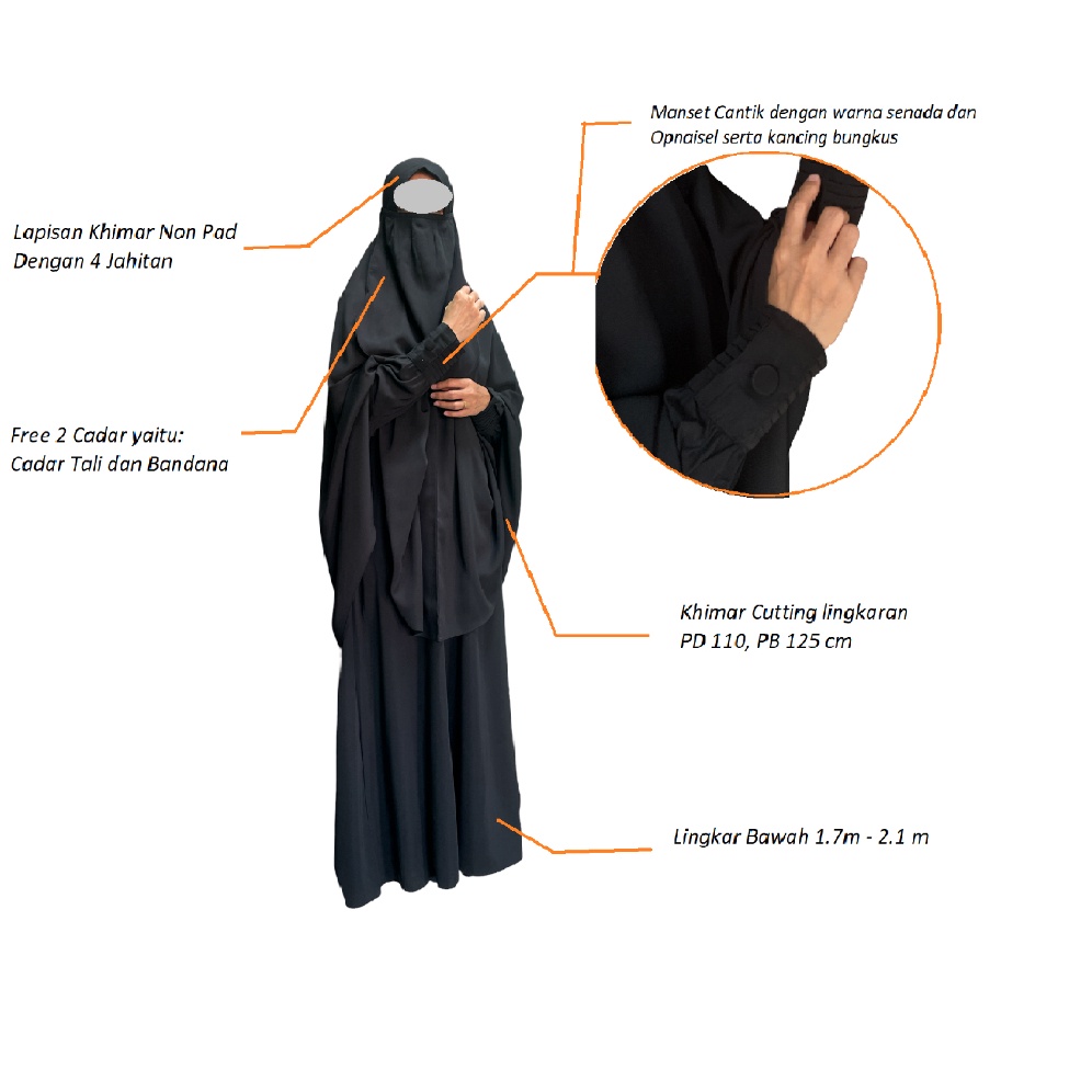 Haura Hijab Syari Medina Set Gamis Syari Setelan Khimar dan Cadar Bahan Wolfis Lux Size S-XXL
