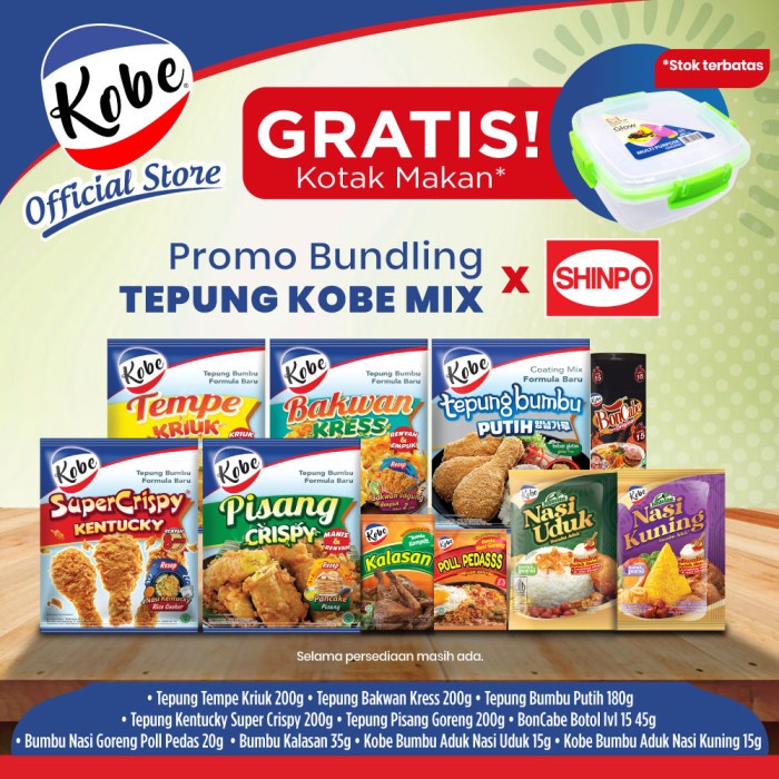 

Promo Termurah Paket Produk Kobe Rp50.000 Bundling + Nasi Uduk + Kotak Makan