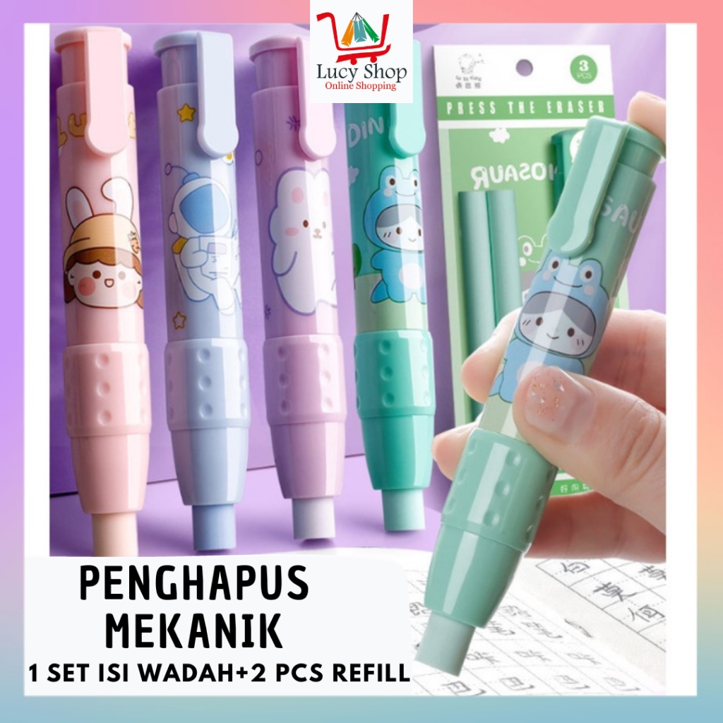 

Penghapus Mekanik Set Cute Mechanical Eraser Lucu Kartun Free 2 Pcs Refill