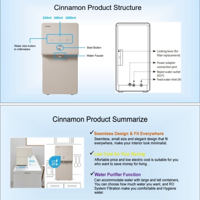 [BACA DEKRIPSI] Coway Cinnamon Dispenser RO Pemurni Air Water Purifier Paket 36 Bulan