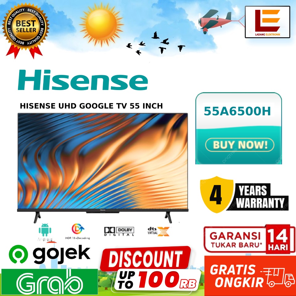 Hisense 55 Inch Google Bezeless Design UHD TV - 55A6500H