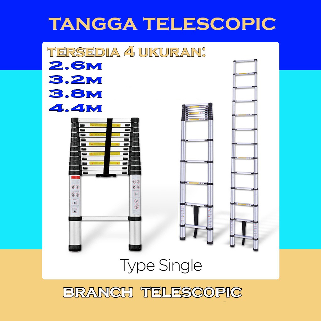 Tangga Teleskopik Portabel Rumah Tangga 4.4Meter Multifungsi Dengan Teknik Tangga Lipat