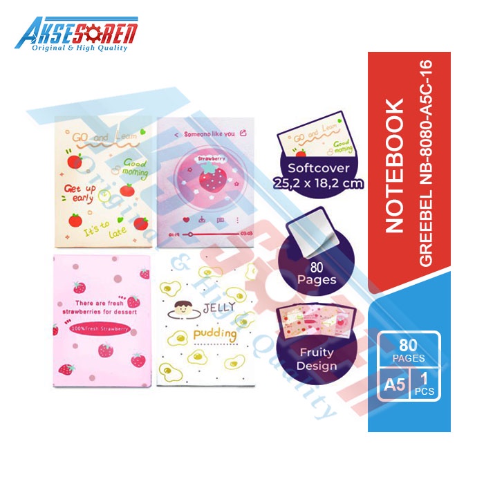 

Aksesoren Buku Catatan [Greebel NB-8080-A5C-16] / Notebook 80 Halaman / Buku Diary Anak / Binder Harian /Agenda