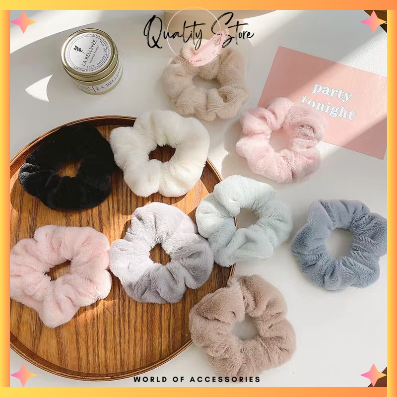 QS - SCRUNCHIE IKAT RAMBUT BULU KOREAN / KUNCIRAN RAMBUT SCRUNCHIE CEPOL