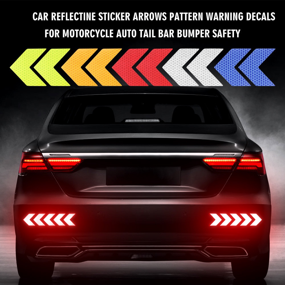 【10PCS】Sticker Mobil Reflektor Keselamatan Stiker Reflektif Untuk Bumper Belakang Mobil Stiker Reflektif Keselamatan Otomotif Super Reflektif Safety Sticker 【Leleh】