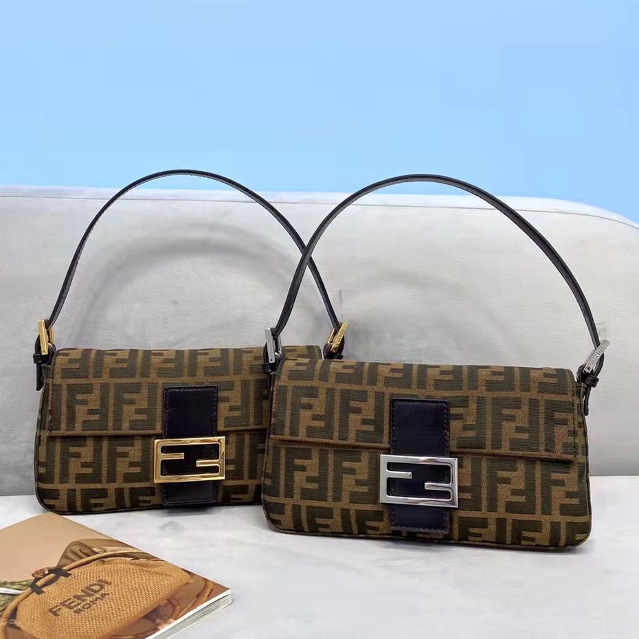 Original Fendi/FD long stick gold and silver clasp women's handbag armpit tote bag