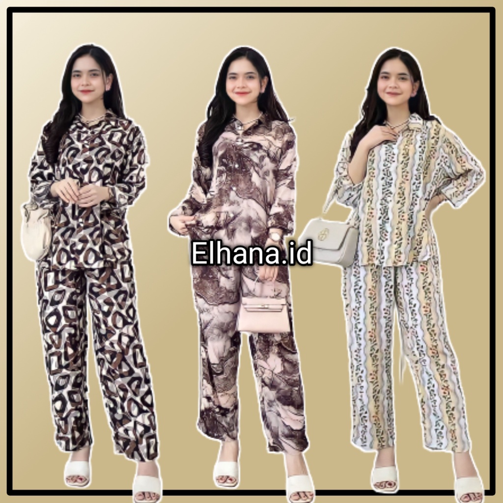 One Set Piyama Setelan Rayon Pajamas Viscose Motif Terbaru Wanita Dewasa Lengan Panjang Full kancing
