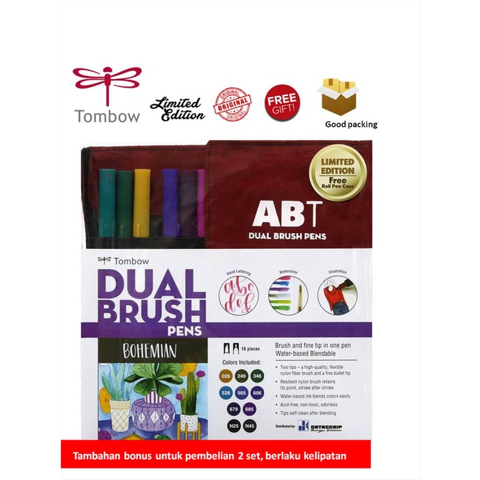 

[KL-0264) Tombow Dual Brush Pen ABT, Bohemian, set 10, free case