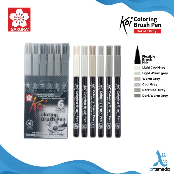 

[ML-0472] Bongkar Gudang Brush Pen Sakura Koi Coloring Brush Pen Set 6 Pena Kuas Warna - GREY