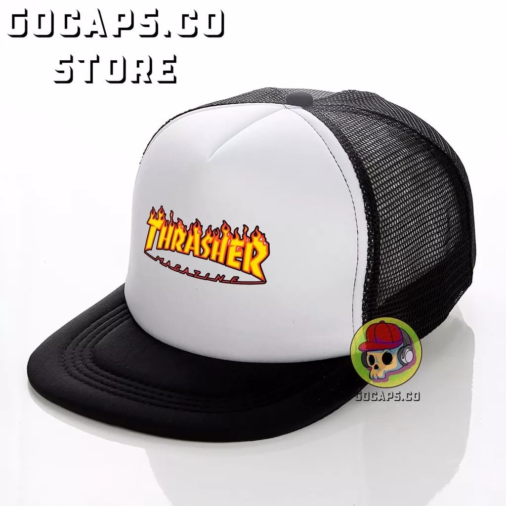 PESONA TOPI TOPI JARING TRHASESAR SABLON Trucker Hat Hitam Putih Sablon Band Metal Topi Jaring murah