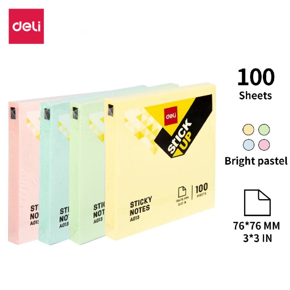 

DELI （100 Lembar）Color Sticky Note Memo Label Sticker Bookmark Warna-warni Note Pad Stationery