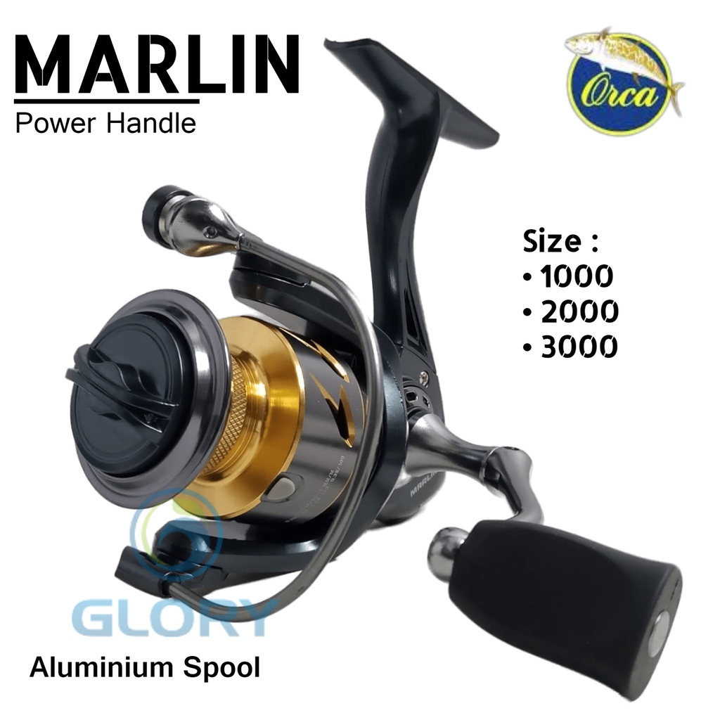 Reel Spinning Orca Marlin 1000 2000 3000 One Way Power Handle 4+1 Ball Bearing Aluminium Spool Atau 