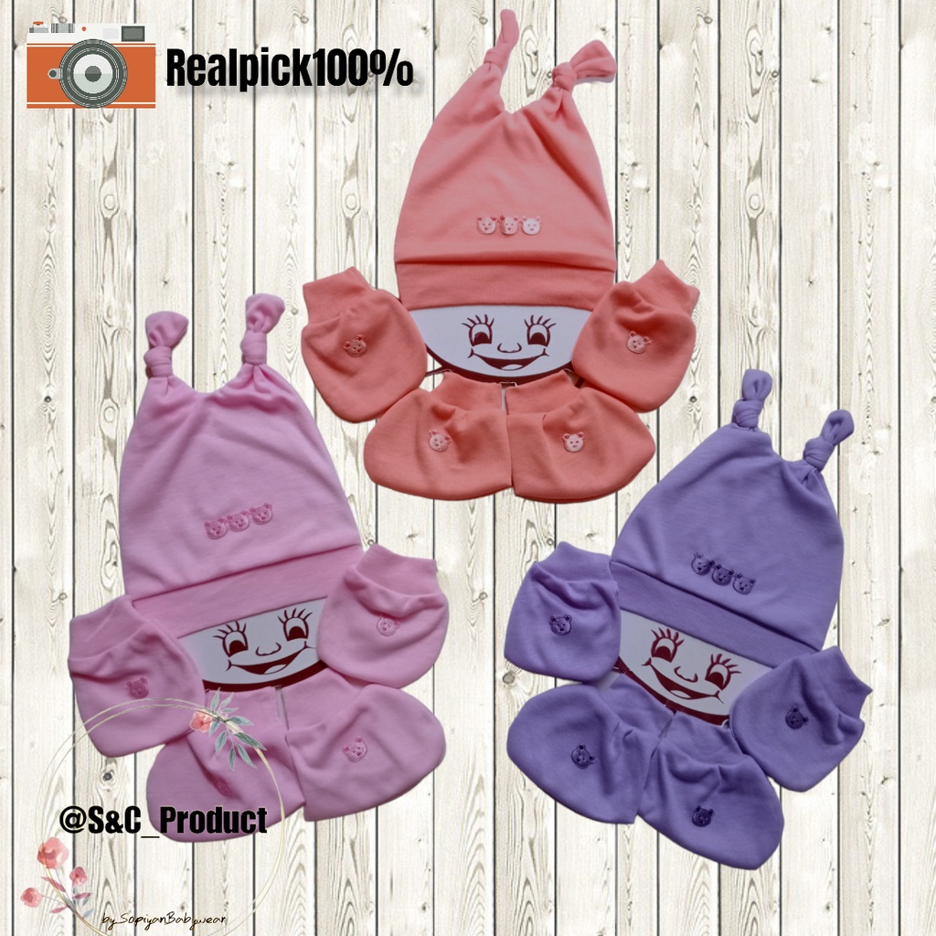Topi Set kain / topi bayi baru lahir motif perempuan