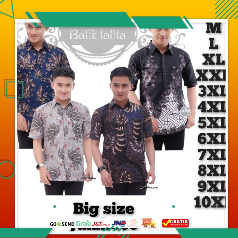 BAJU BATIK PRIA KEREN MODEL BARU /KEMEJA BATIK PRIA LENGAN PENDEK BIG SIZE JUMBO M.L.XL.XXL.3XL.4XL.