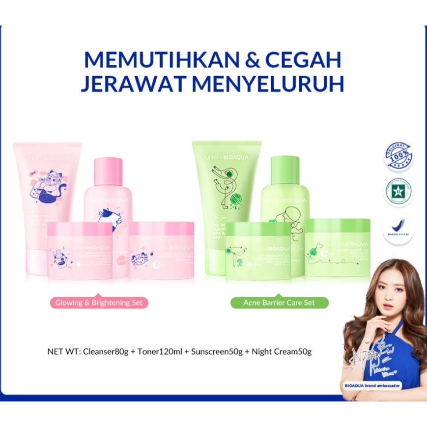 BIOAQUA 4pcs Skincare Paket Niacinamide Glowing dan Acne Set️ / Hayyu Beauty ️ BIOAQUA 4pcs Skincare